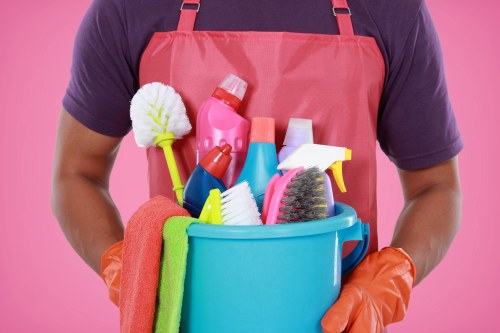 Professional cleaner restoring order in a Clapham property